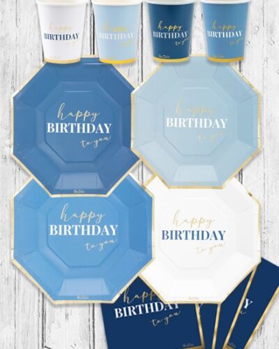 Piatti di carta di buon compleanno blu navy e blu ecologici