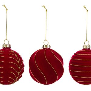 Palline Rosse Velluto-Set palline Natale vetro vellutato - ricami oro eleganti - decorazioni albero uniche - artigianato italiano - addobbi lussuosi e raffinati - qualità eccellente - feste magiche - atmosfera festosa esclusiva - dettagli sofisticati - stile natalizio- pianeta carta - le stelle - 37456