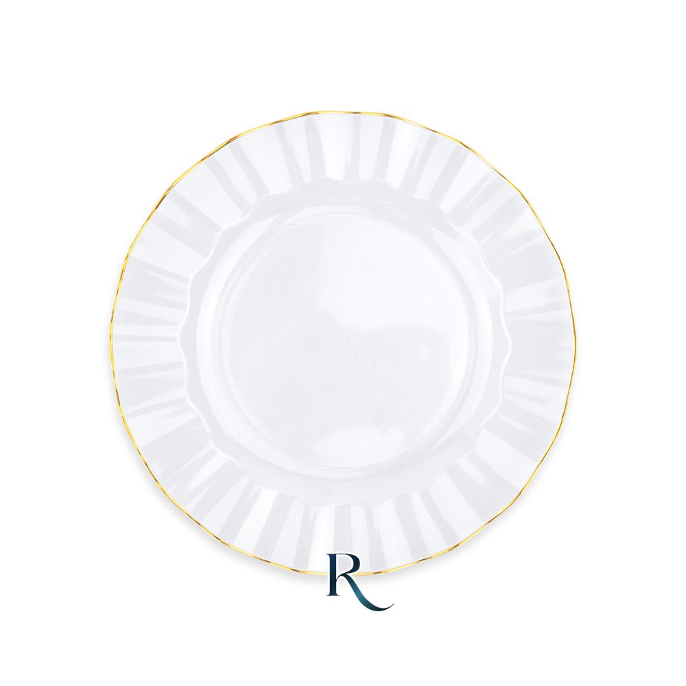 Piatti riutilizzabili trasparenti con bordo ondulato oro Wave Ø 18 cm, confezione da 6 – Pianeta Carta