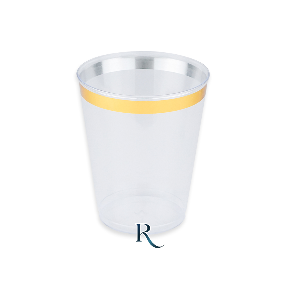 Bicchieri tumbler riutilizzabili trasparenti con bordo oro Crystal Gold da 300 cc, confezione da 6 – Pianeta Carta